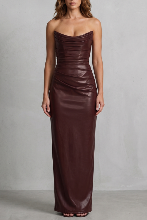Sculpted Faux Leather Maxi Dress