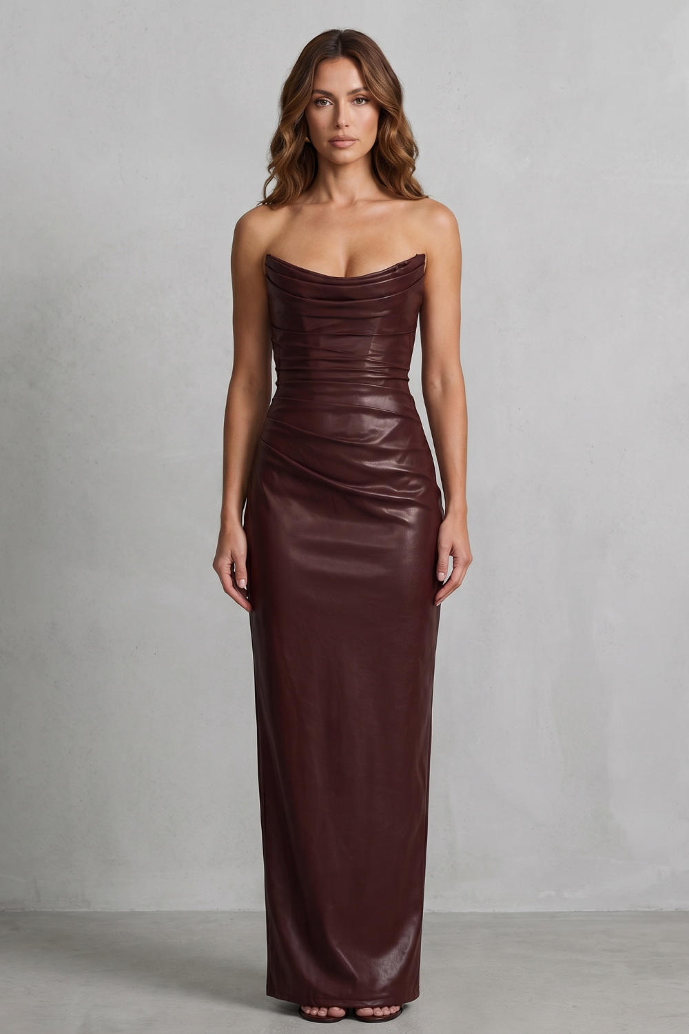 Sculpted Faux Leather Maxi Dress