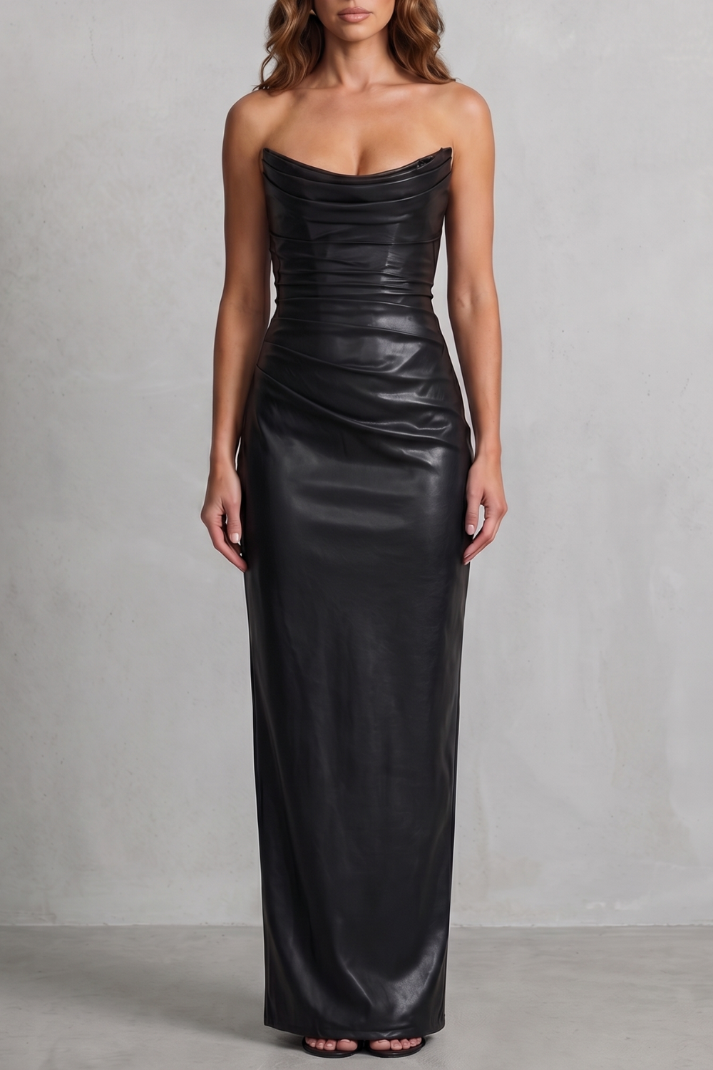 Sculpted Faux Leather Maxi Dress