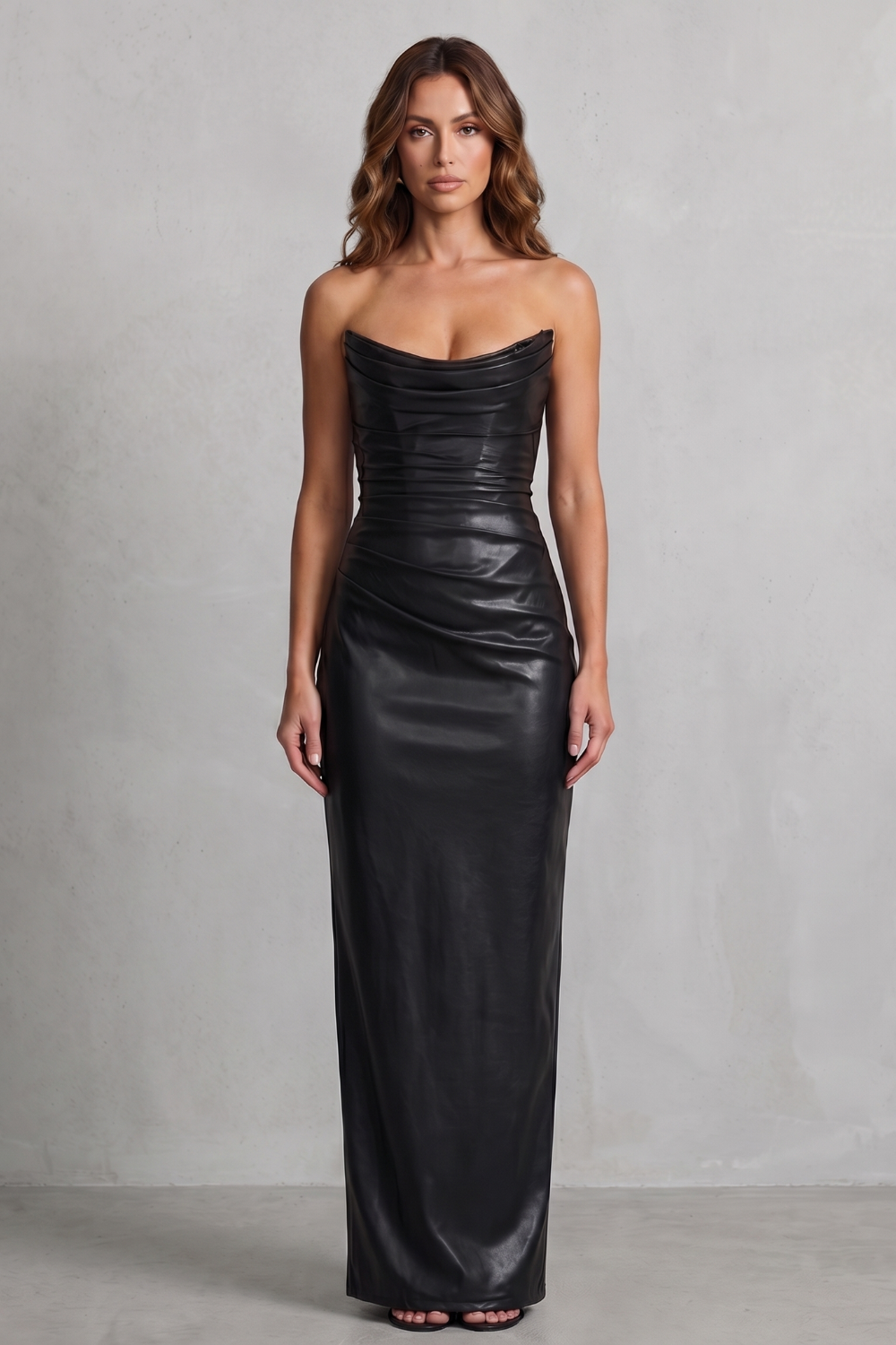 Sculpted Faux Leather Maxi Dress