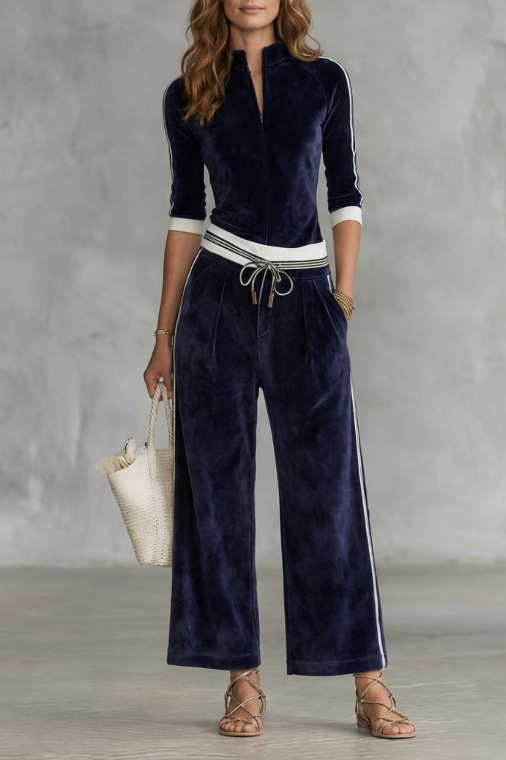 Luxe velour track co-ord with zip-up top & wide-leg pants
