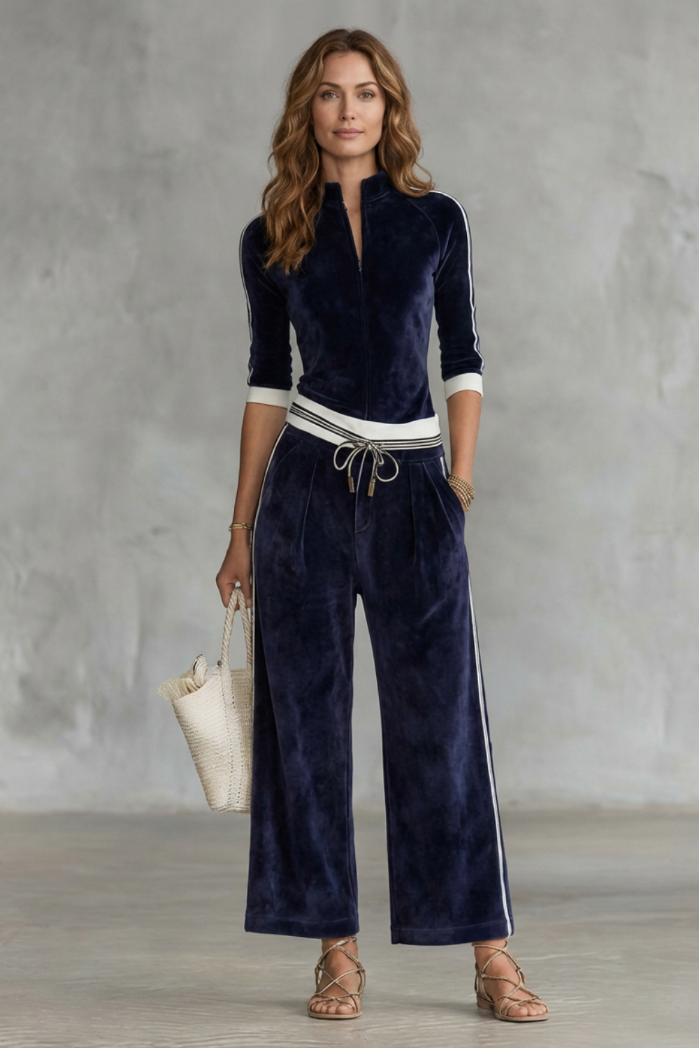 Luxe velour track co-ord with zip-up top & wide-leg pants