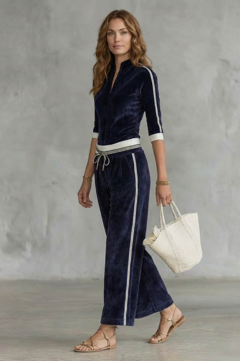 Luxe velour track co-ord with zip-up top & wide-leg pants