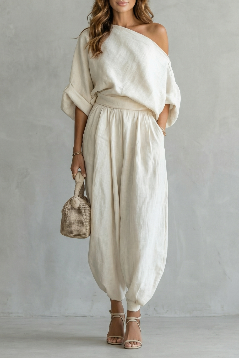 Relaxed Off Shoulder Elegance Two Piece Set