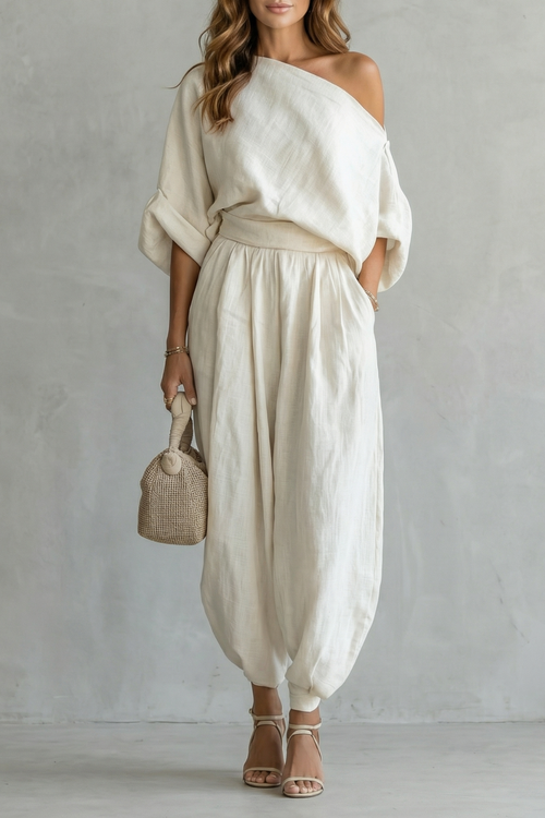 Relaxed Off Shoulder Elegance Two Piece Set