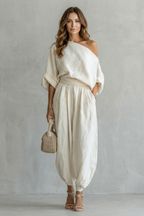 Relaxed Off Shoulder Elegance Two Piece Set