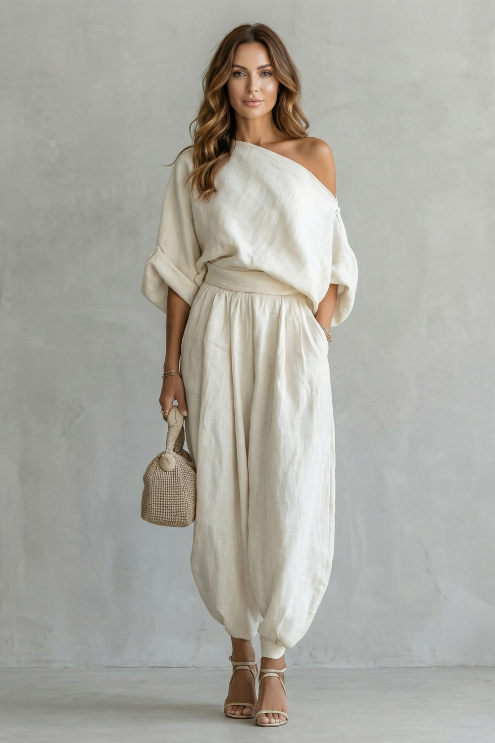 Relaxed Off Shoulder Elegance Two Piece Set