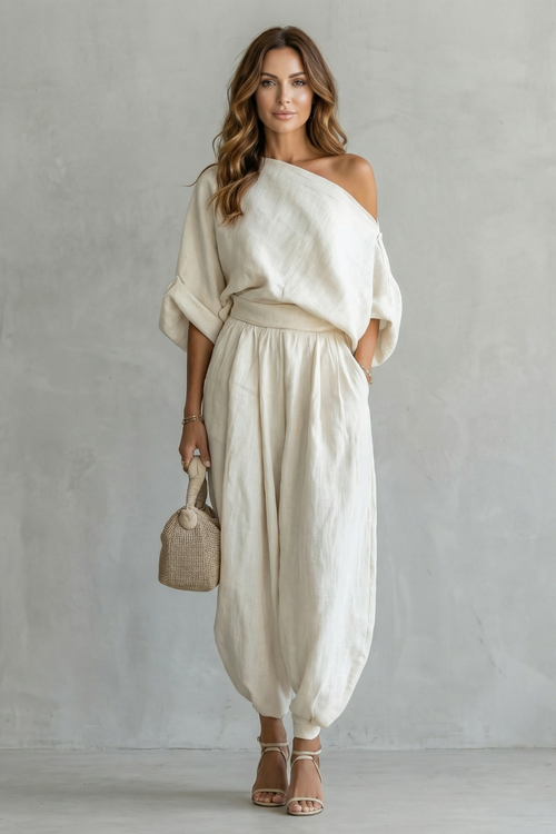 Relaxed Off Shoulder Elegance Two Piece Set
