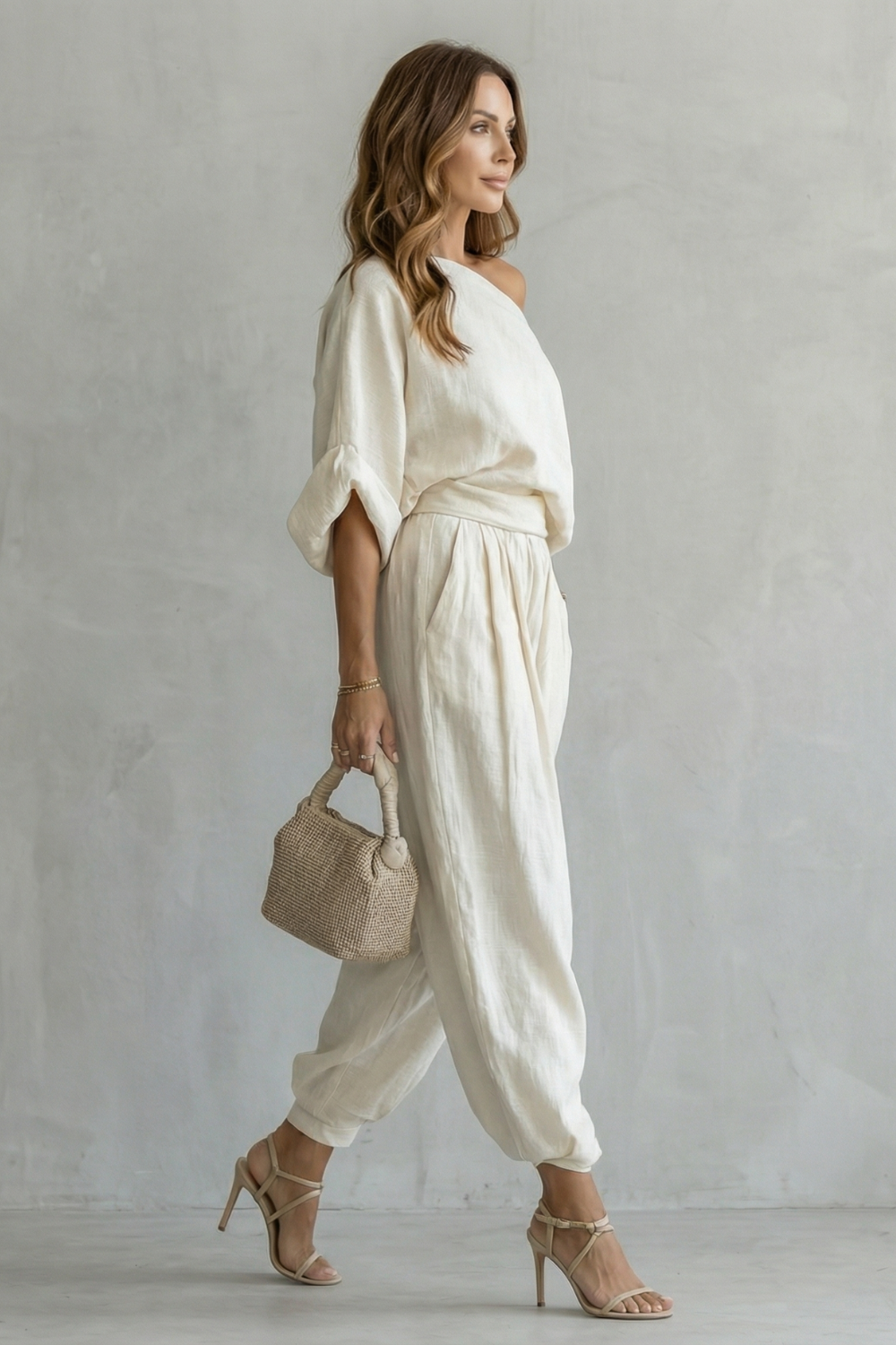 Relaxed Off Shoulder Elegance Two Piece Set