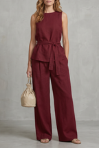 Elegant Tie-waist Silhouette Two-piece Trouser Set