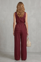 Elegant Tie-waist Silhouette Two-piece Trouser Set