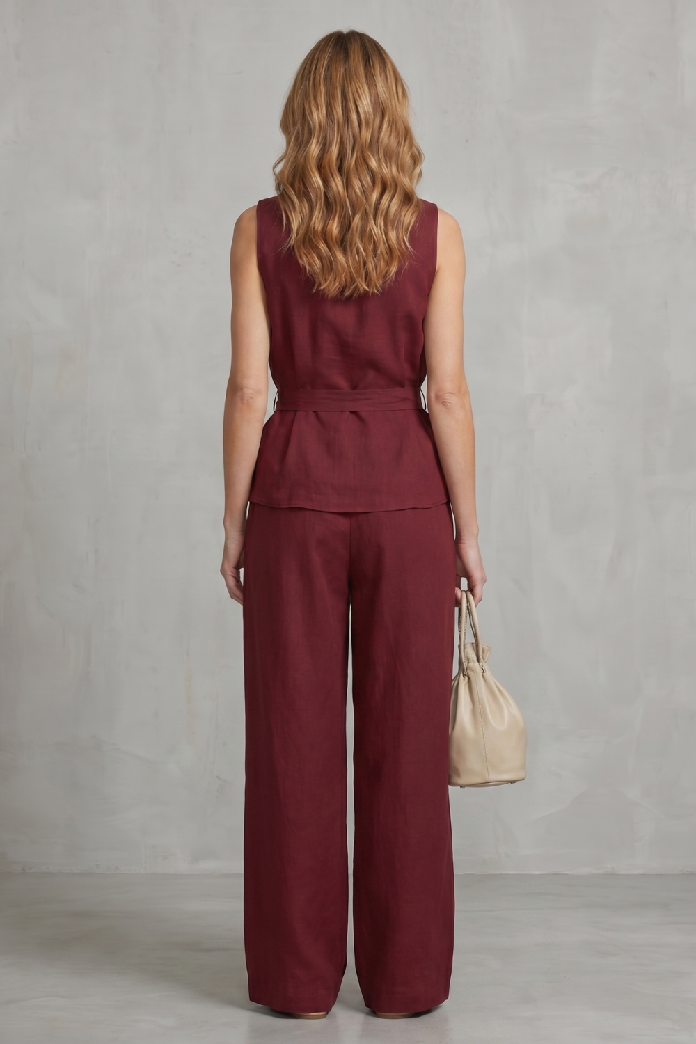 Elegant Tie-waist Silhouette Two-piece Trouser Set