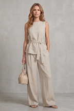 Elegant Tie-waist Silhouette Two-piece Trouser Set