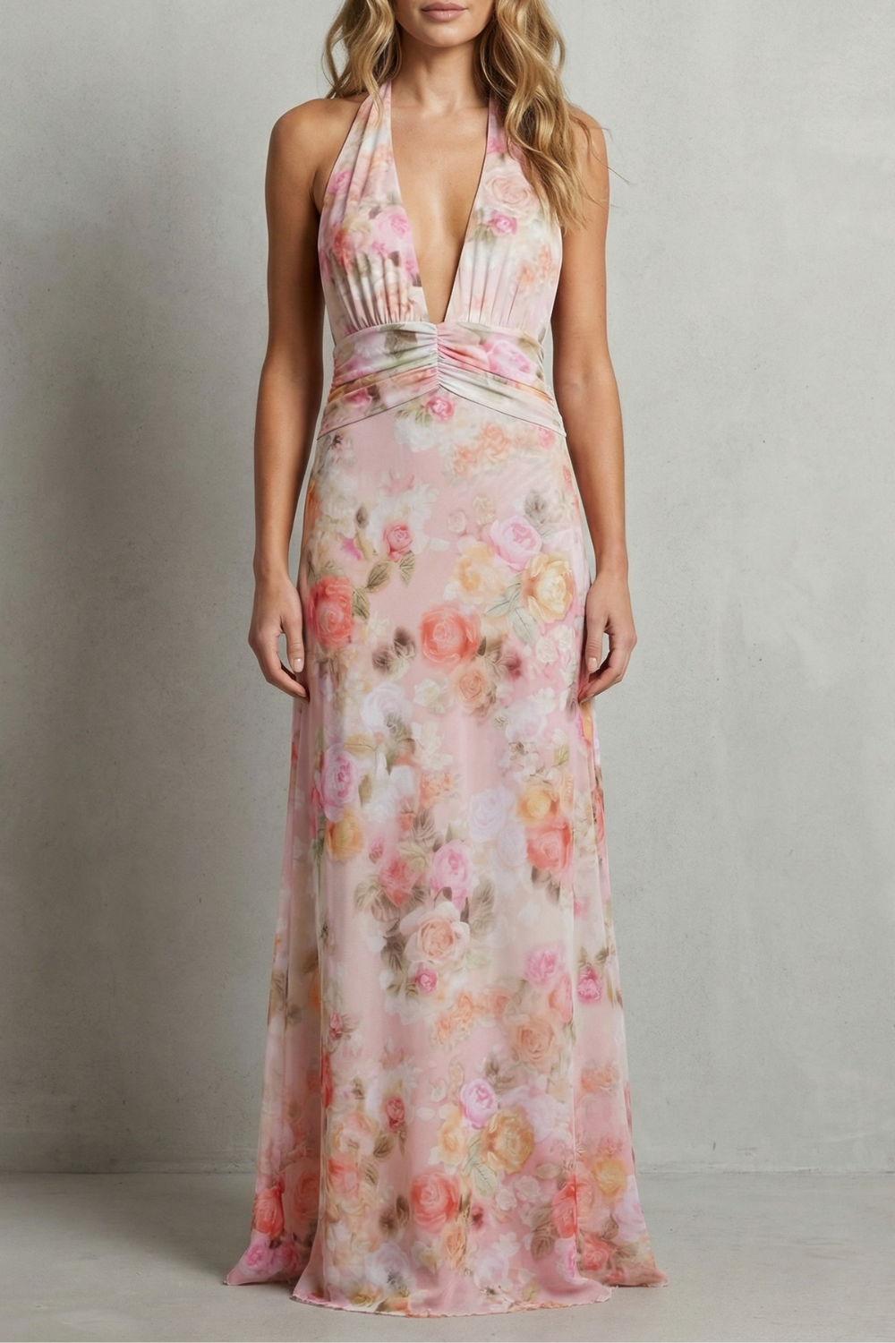 Deep V Floral Elegance Maxi Dress