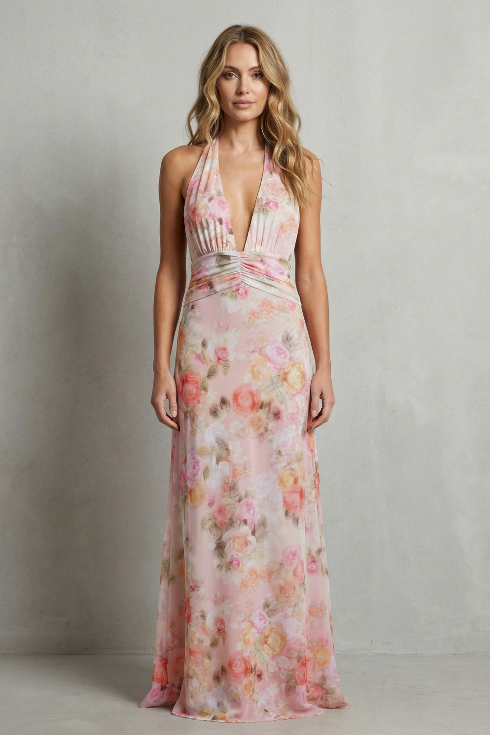 Deep V Floral Elegance Maxi Dress