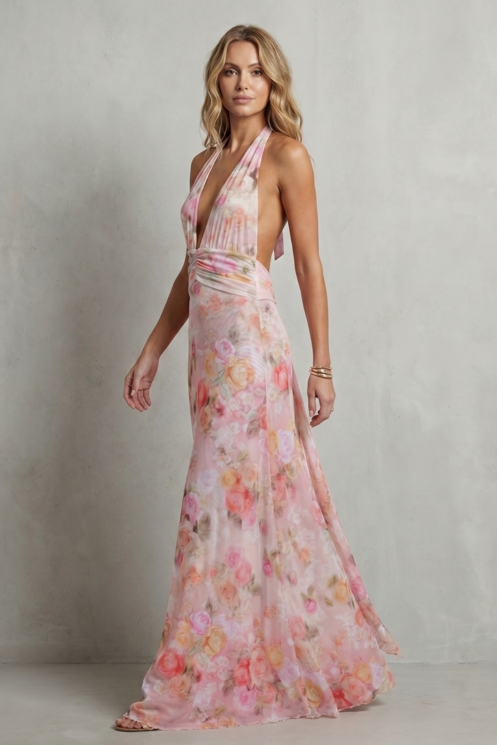 Deep V Floral Elegance Maxi Dress