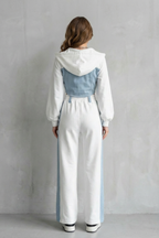 Denim Splice Two-Piece Hoodie & Sweatpant Set