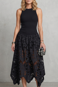 Lace Contrast Elegance Midi Dress