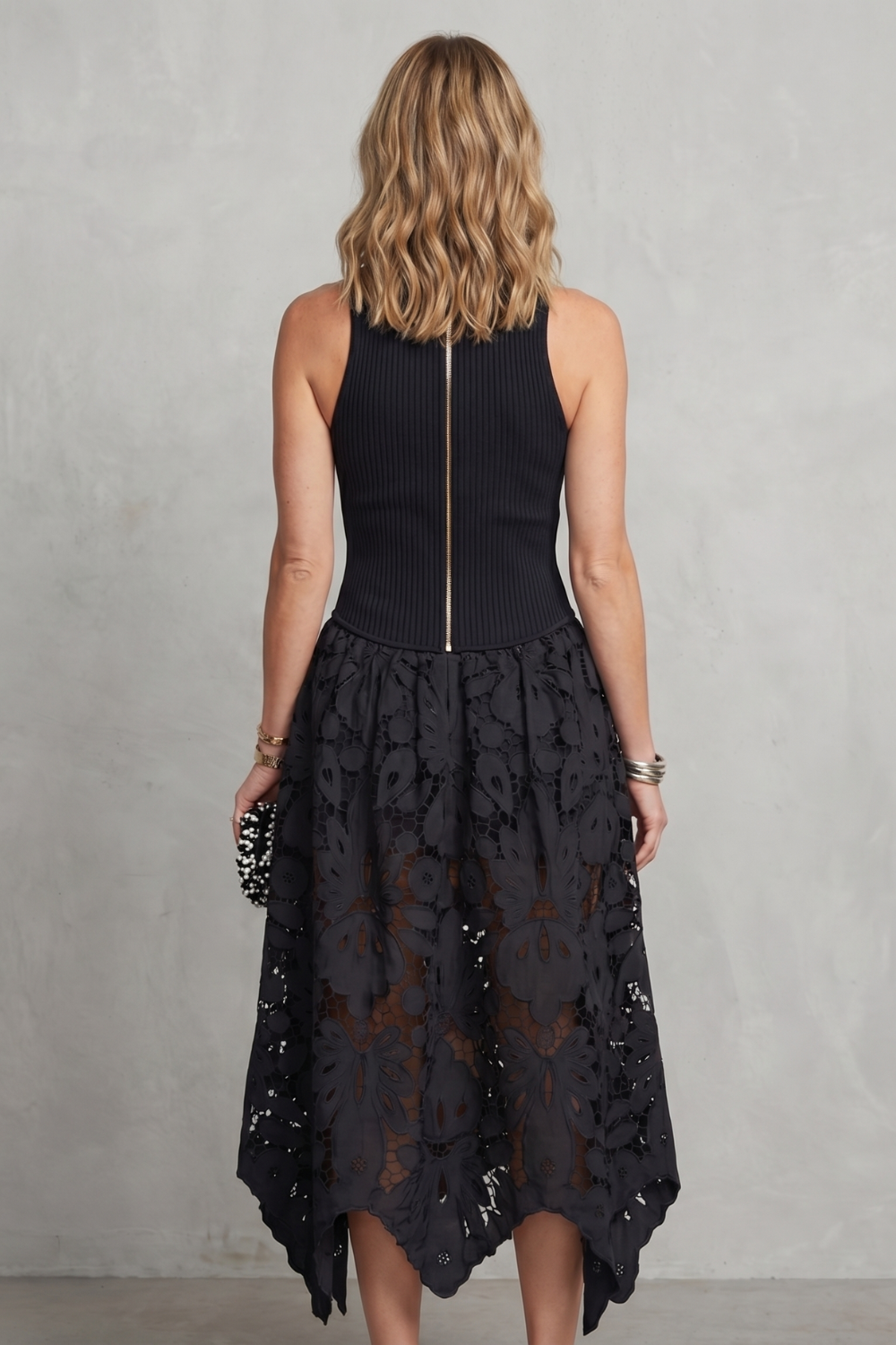 Lace Contrast Elegance Midi Dress