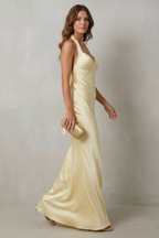 Golden Hour Elegance Off-shoulder Satin Evening Gown