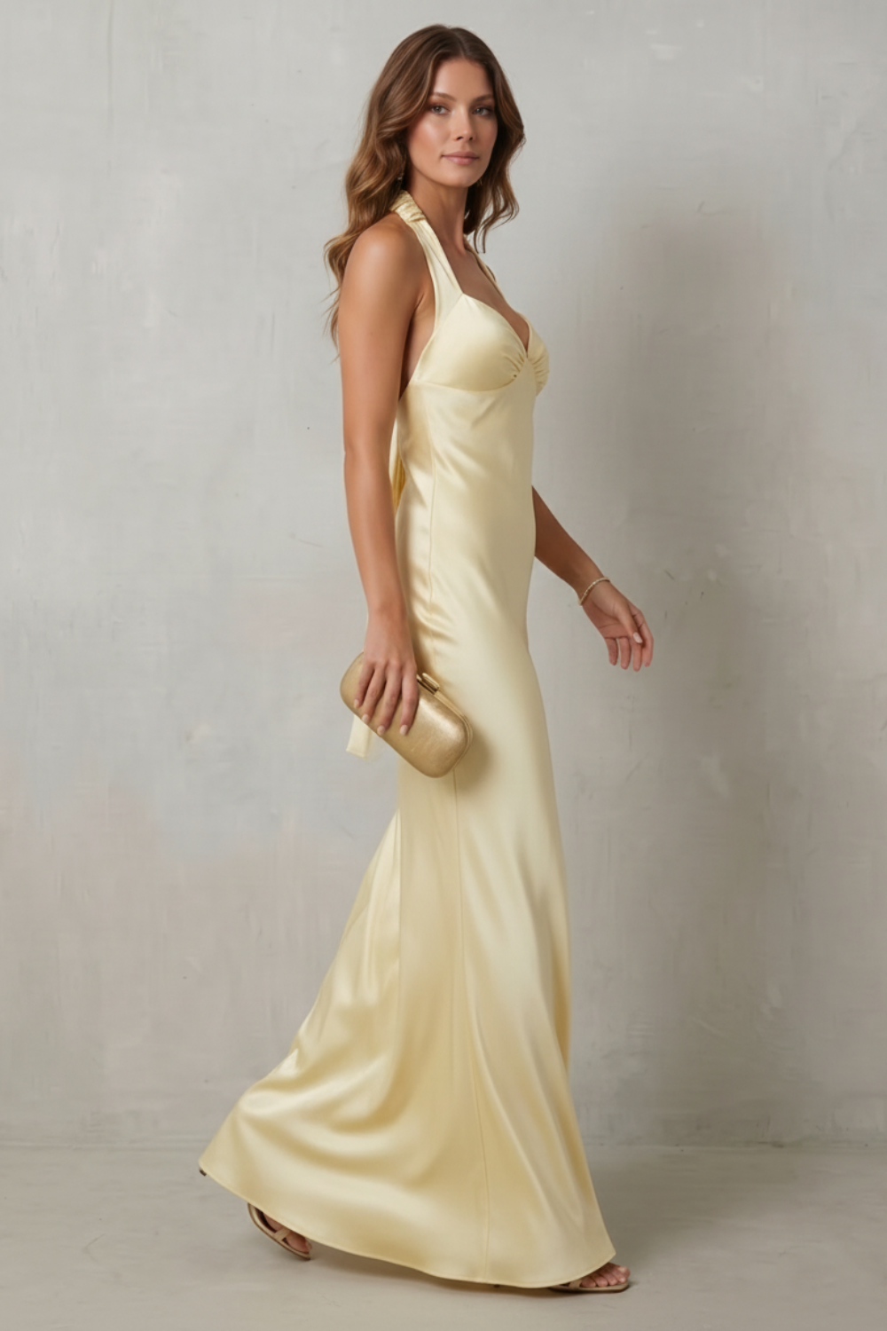 Golden Hour Elegance Off-shoulder Satin Evening Gown