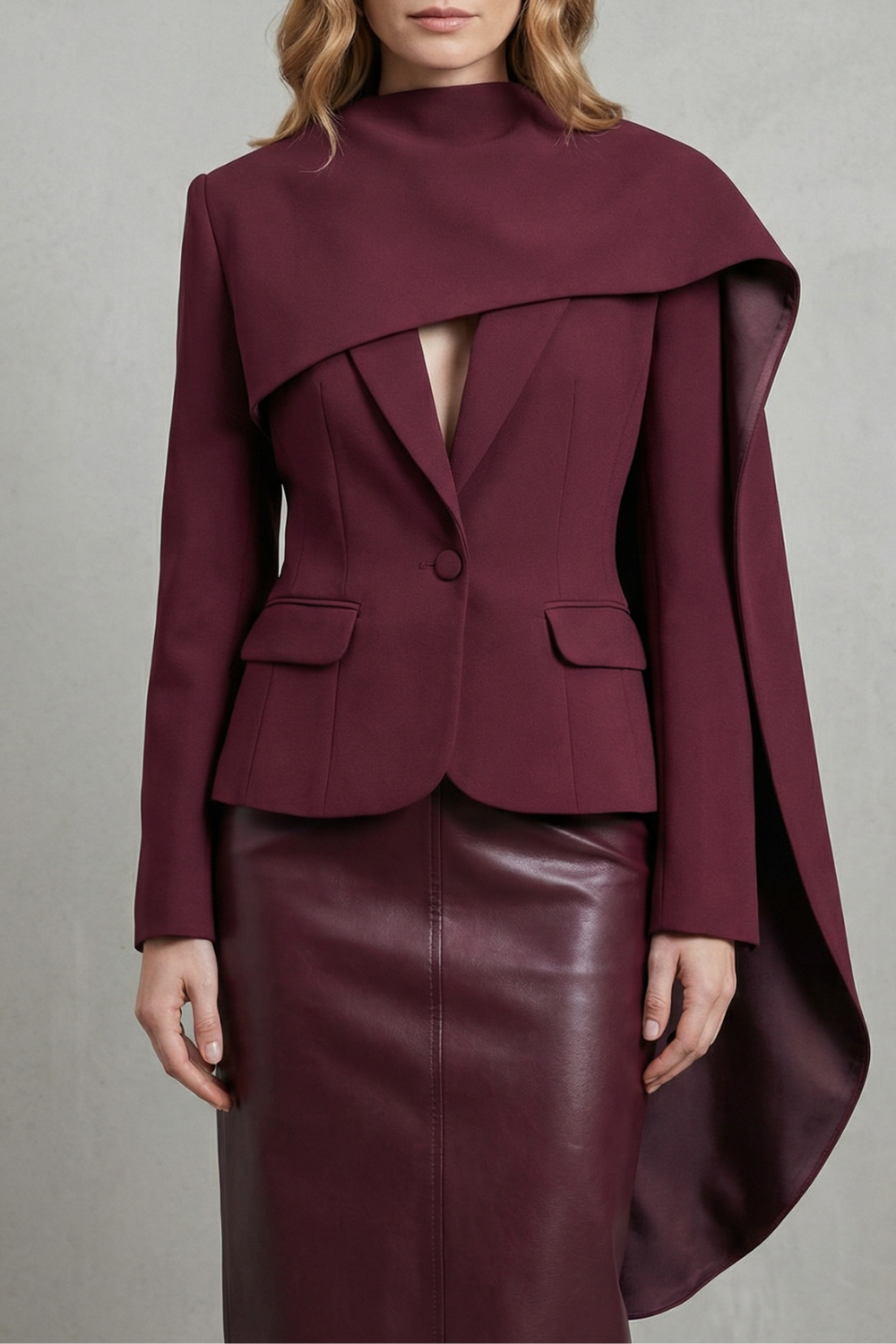 Draped Scarf-lapel Asymmetrical Blazer