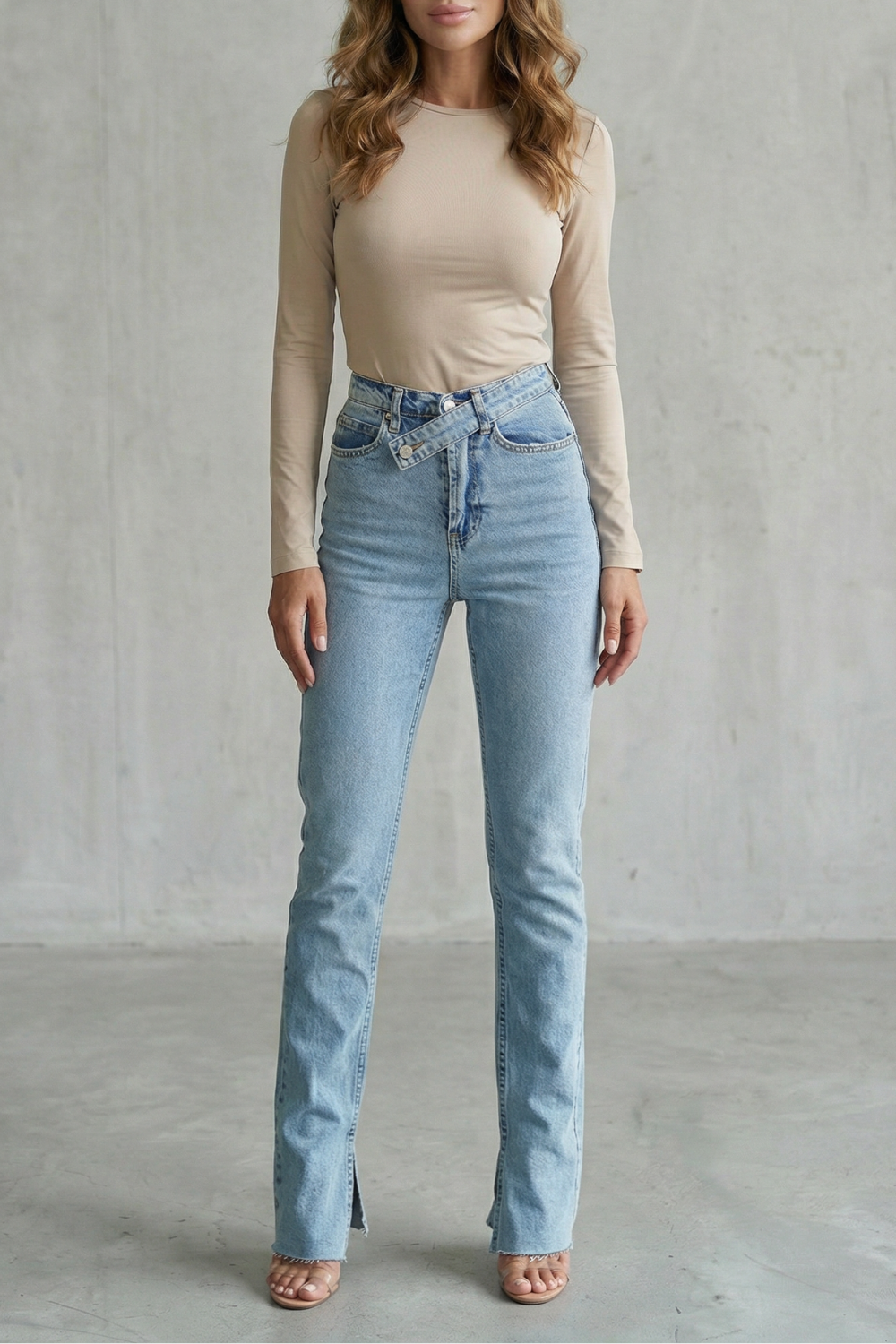 Cross Waist Detail Straight Leg Jeans