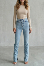 Cross Waist Detail Straight Leg Jeans