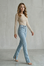 Cross Waist Detail Straight Leg Jeans