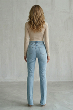 Cross Waist Detail Straight Leg Jeans