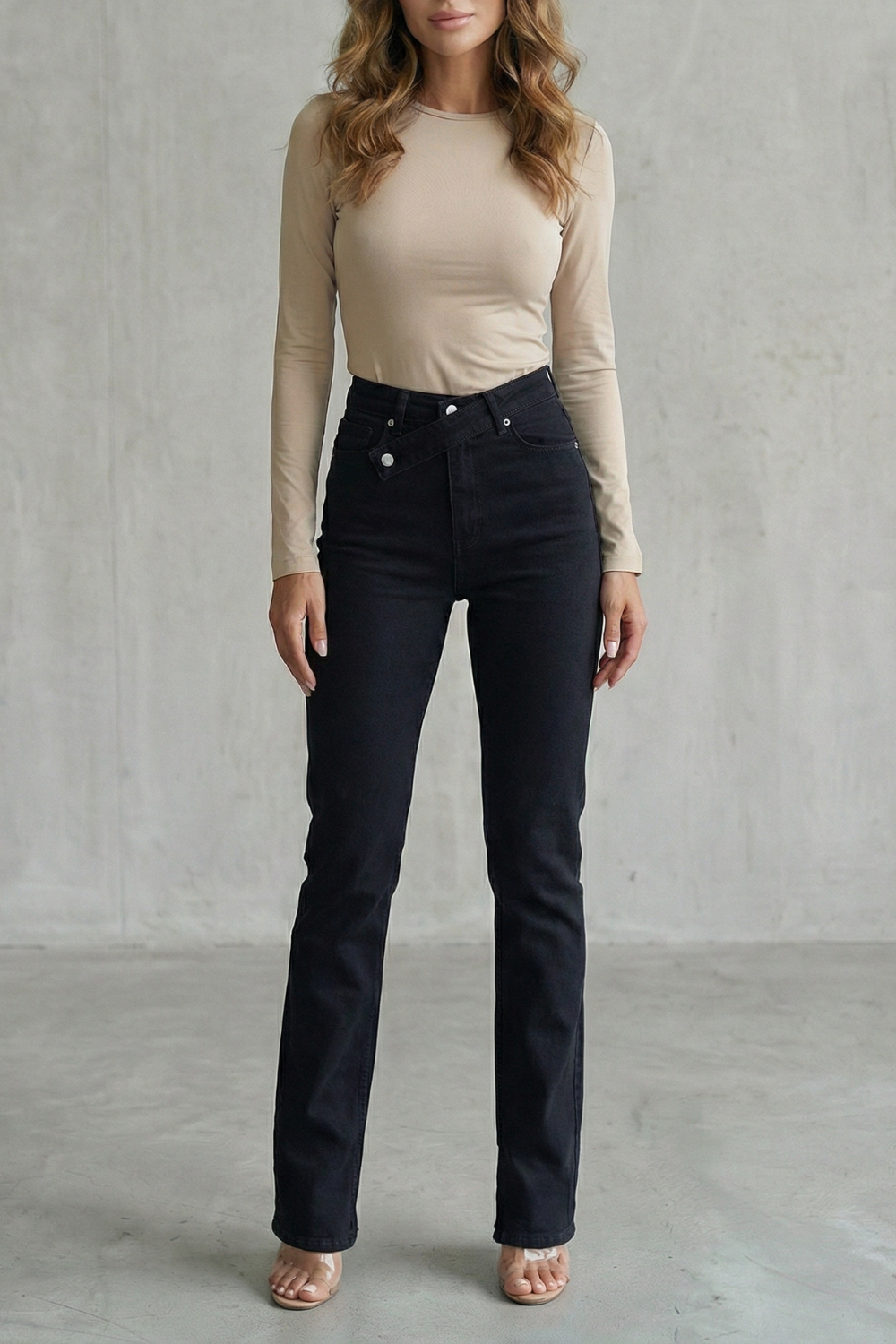 Cross Waist Detail Straight Leg Jeans