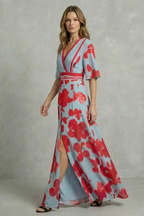 Statement Bloom Contrast V-neck Maxi Dress