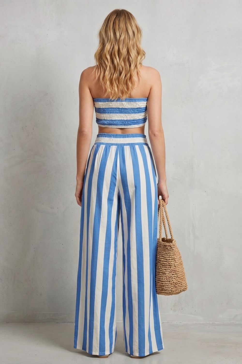 Coastal Striped Design Two-piece Trouser Set