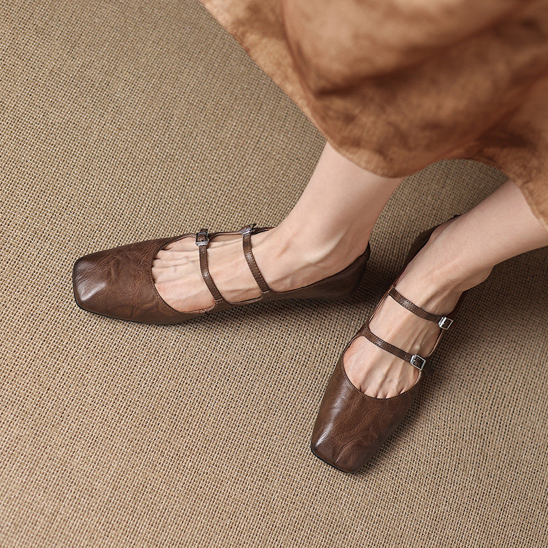 Aurelle Dual Strap Leather Mary-Janes
