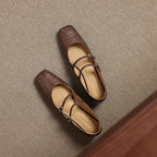 Aurelle Dual Strap Leather Mary-Janes