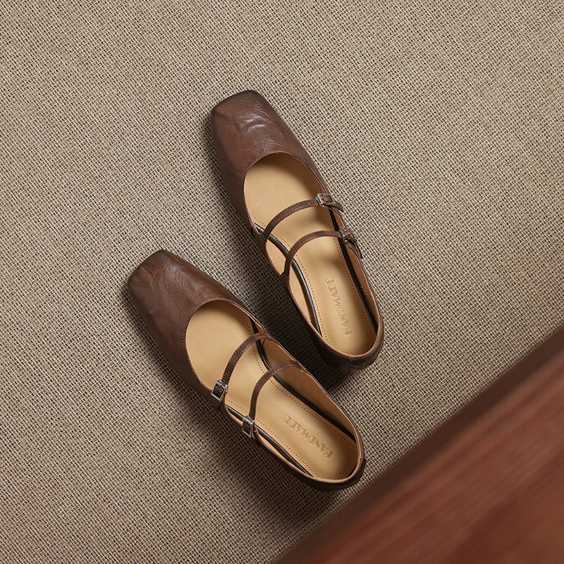 Aurelle Dual Strap Leather Mary-Janes