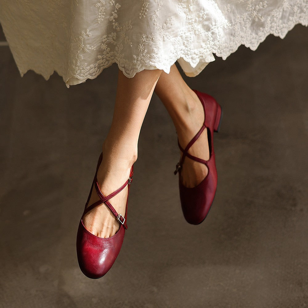 Orlisse Mary-Jane Leather Flats