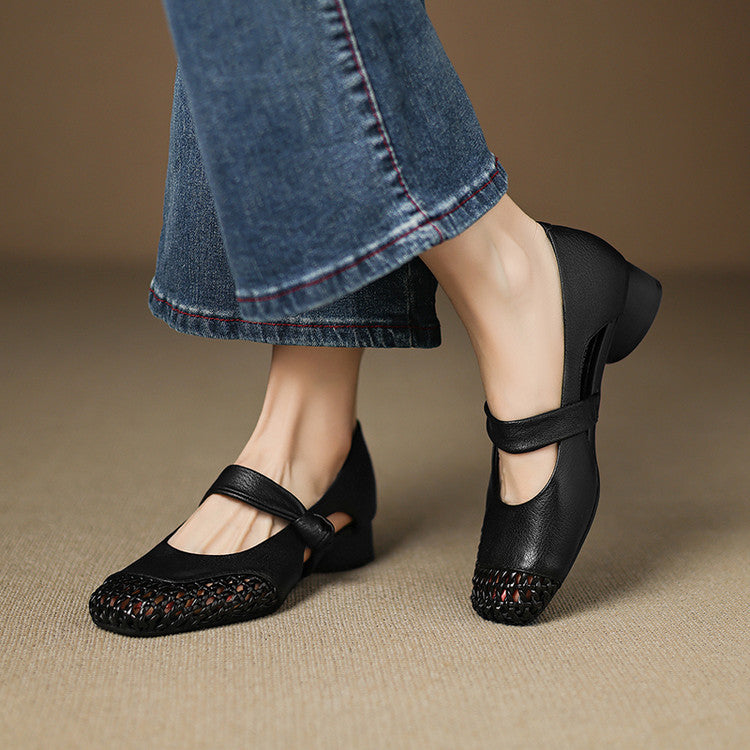 Caelia Woven Leather Mary Janes