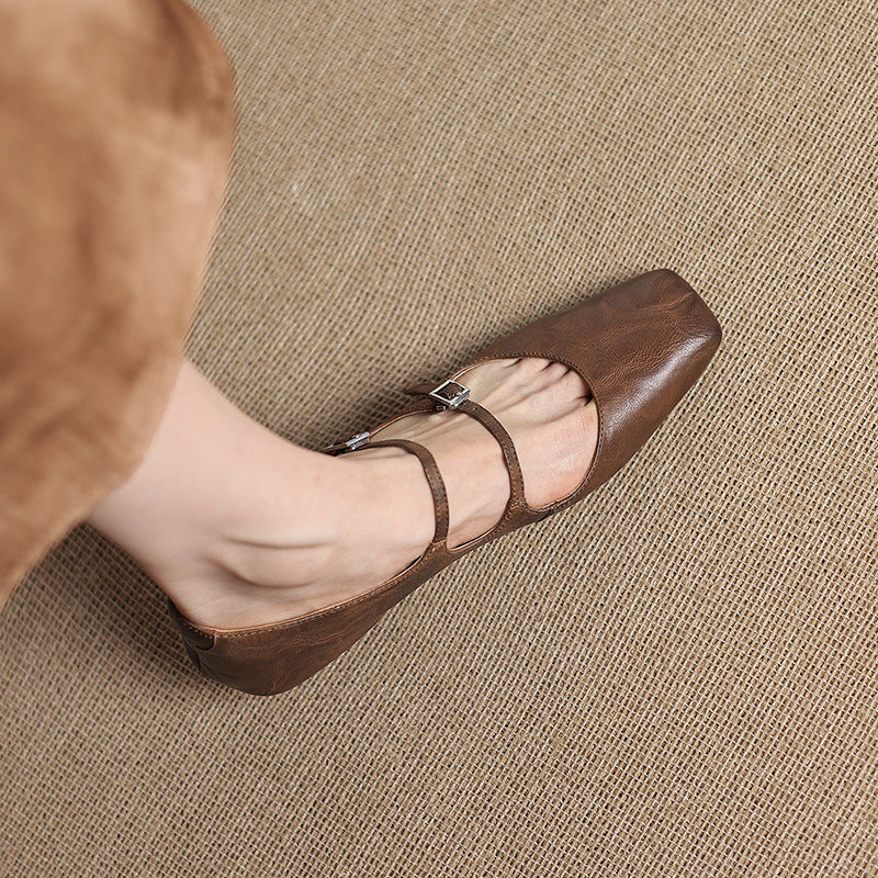 Aurelle Dual Strap Leather Mary-Janes