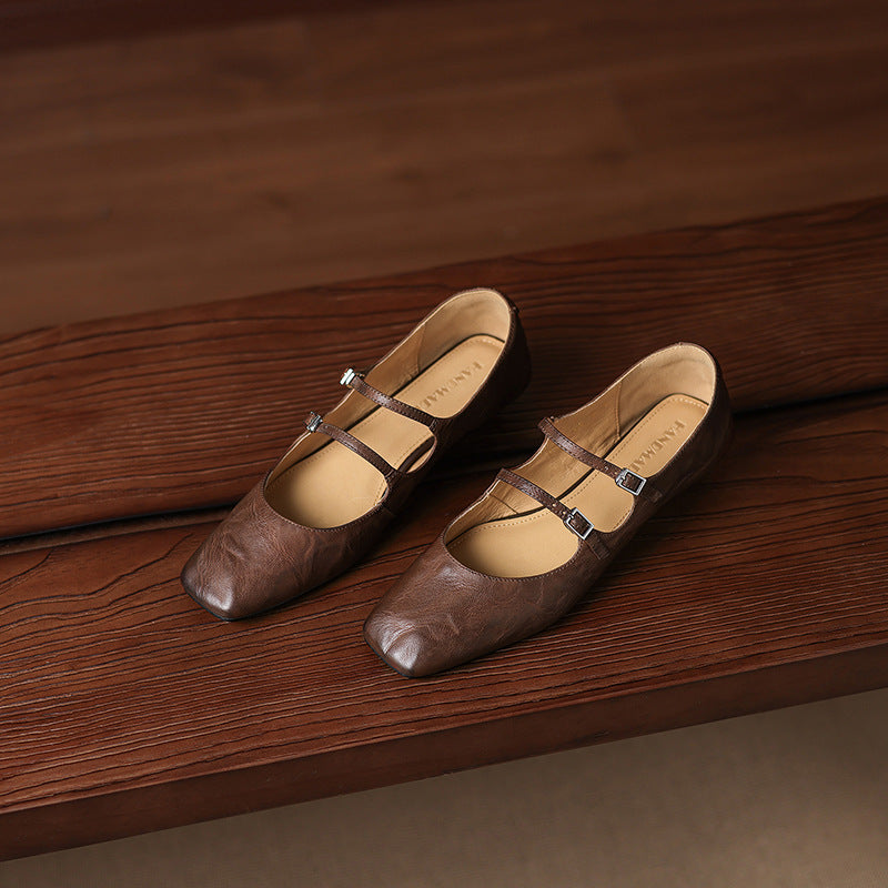 Aurelle Dual Strap Leather Mary-Janes