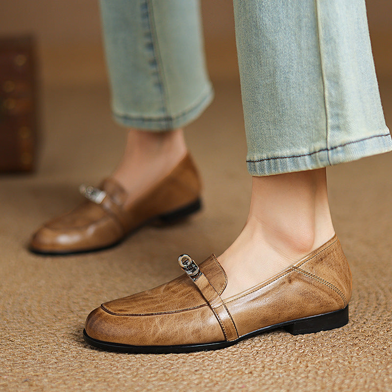 Corren Lock Accent Leather Loafers
