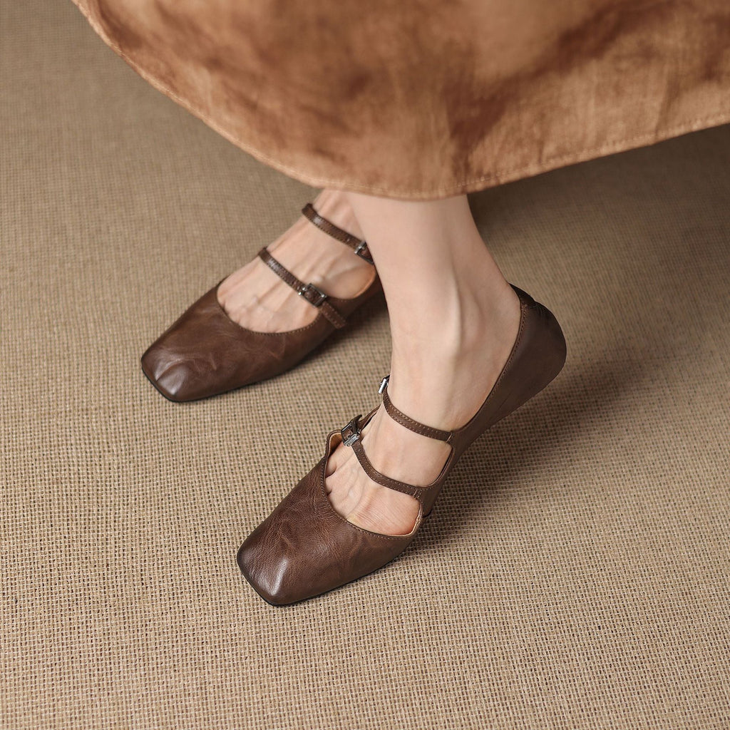 Aurelle Dual Strap Leather Mary-Janes