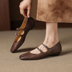 Aurelle Dual Strap Leather Mary-Janes
