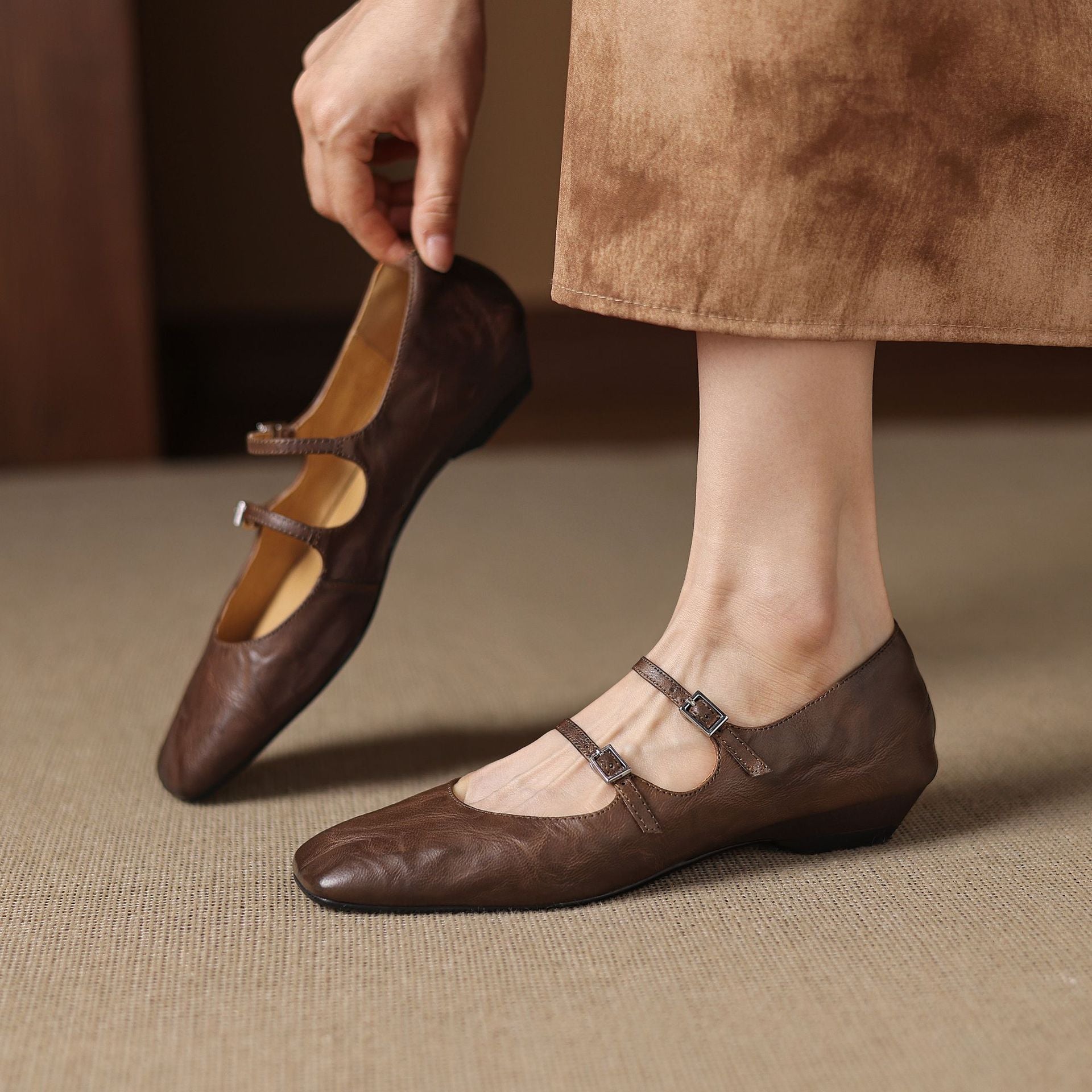 Aurelle Dual Strap Leather Mary-Janes