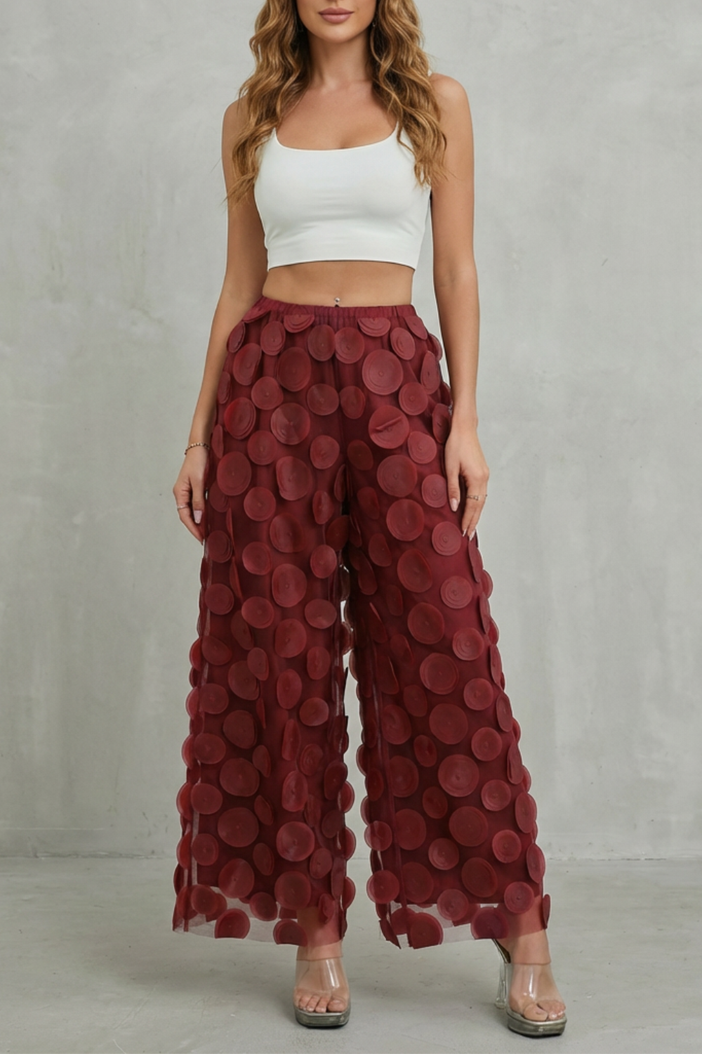 3D Circle Appliqué Wide-leg Trousers