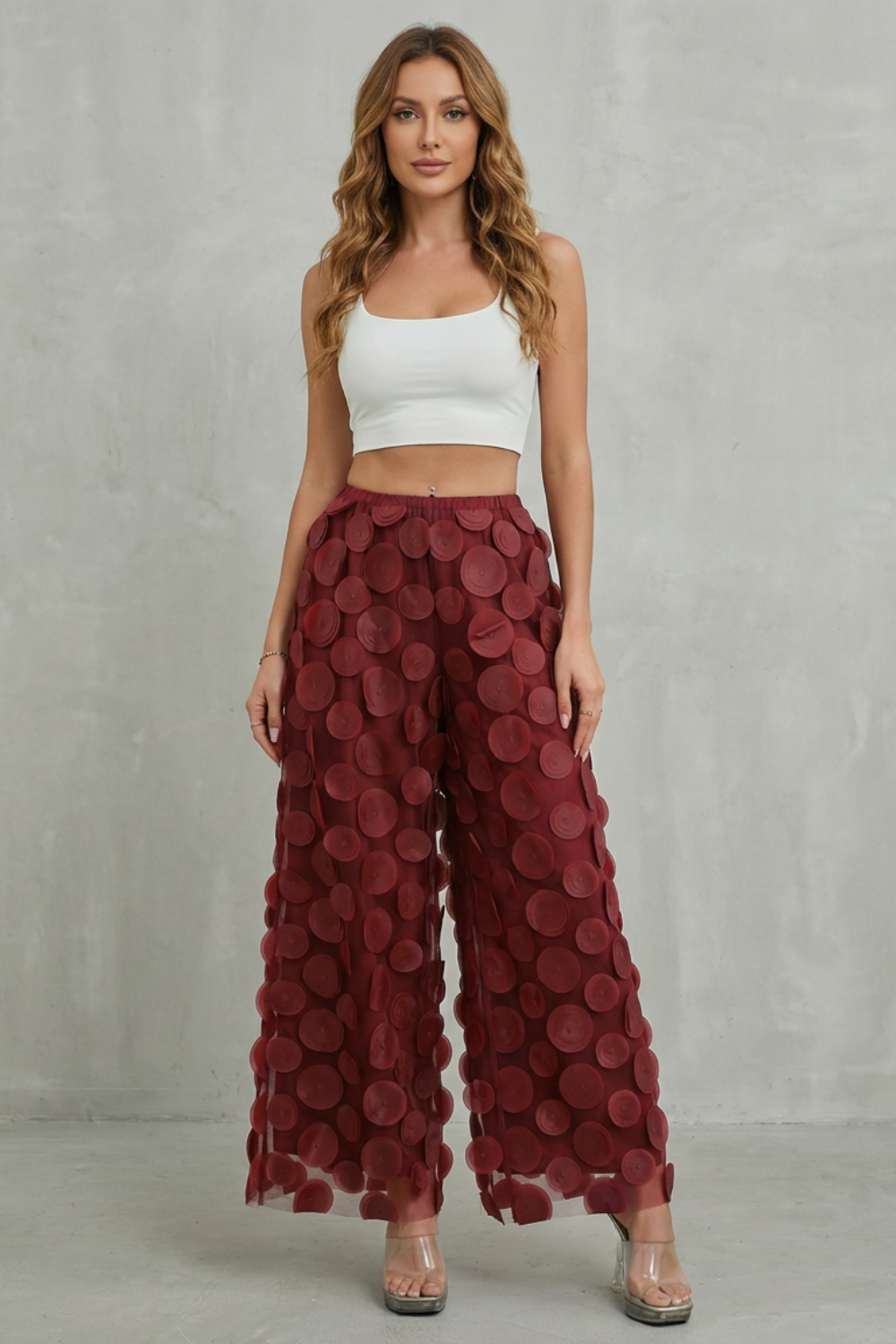3D Circle Appliqué Wide-leg Trousers