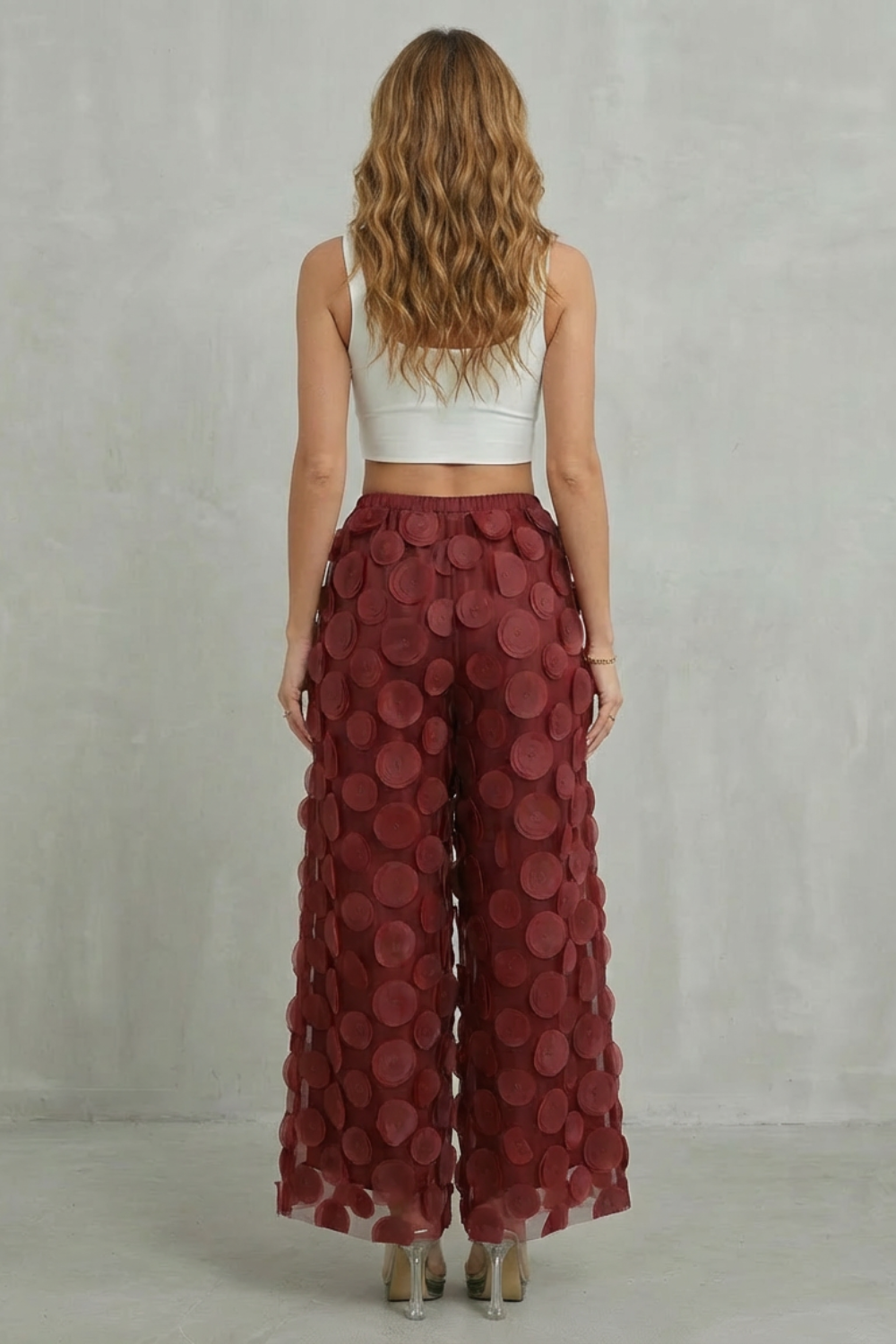 3D Circle Appliqué Wide-leg Trousers