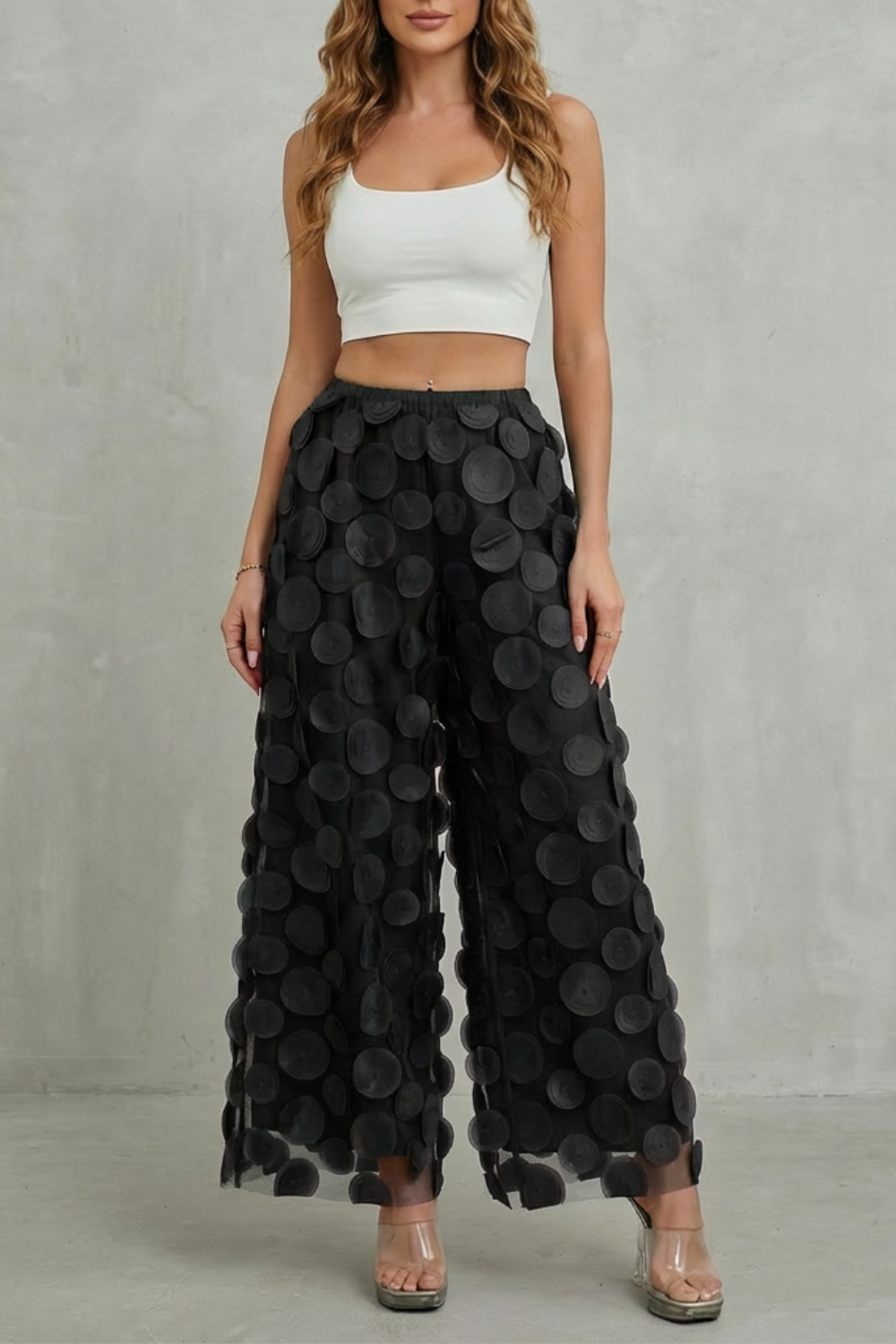 3D Circle Appliqué Wide-leg Trousers