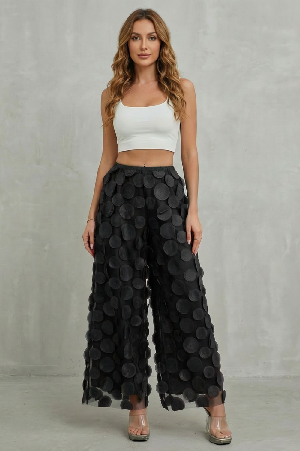 3D Circle Appliqué Wide-leg Trousers