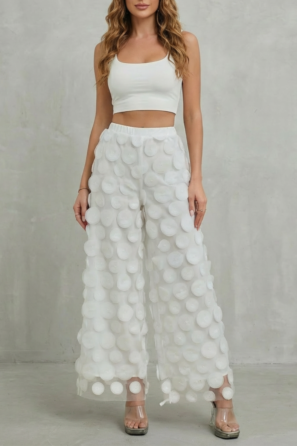 3D Circle Appliqué Wide-leg Trousers